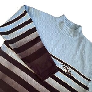 Raw Blue Y2K Mock Neck Stripe Sweater Mens XL Blue Urban Streetwear Hip‎ Hop Rap